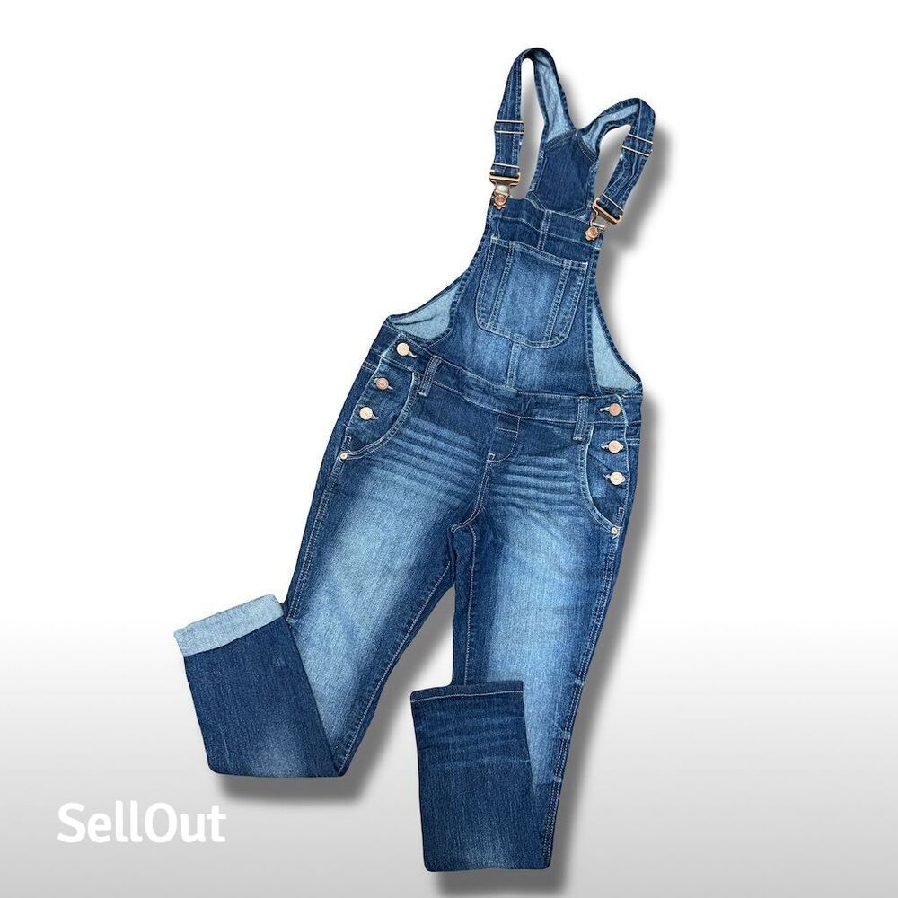 lei Juniors XS Blue Denim Overalls Whiskered Casual